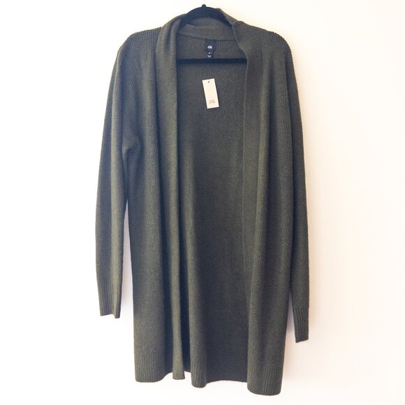NWT Mens River Island Long Open Faced Cardigan in Dark Olive, Size M - Picture 1 of 5